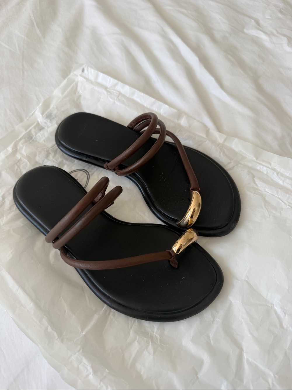Vince Women's Brown Leather Strap Sandals with Gold Accent